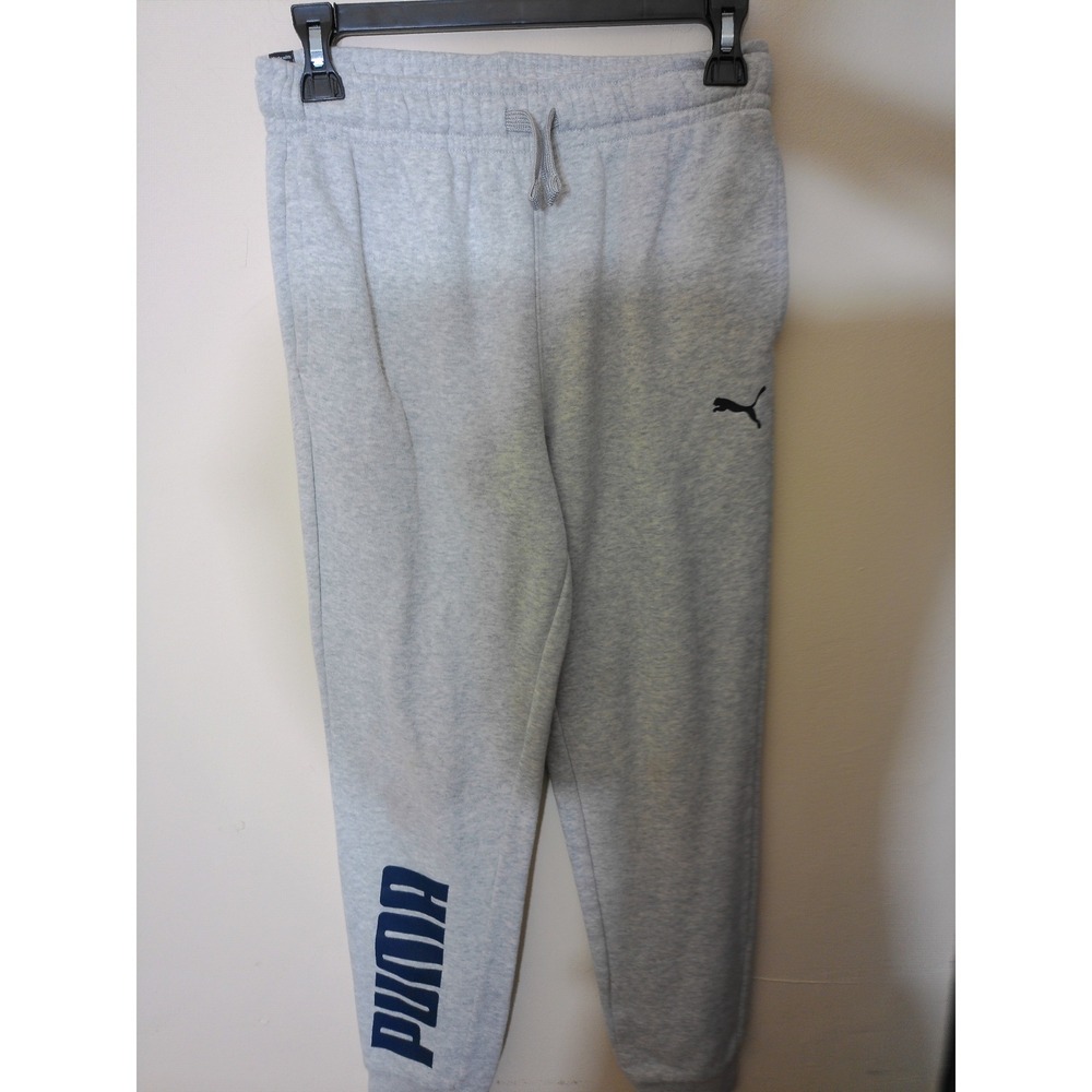 Puma Sweatpants Youth Large 14/16 Gray Heathered Logo Tapered Joggers Sporty